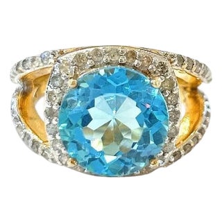 Bochic "Orient" Blue Topaz & Diamond Cocktail Ring Set In 18 K Gold & Silver For Sale