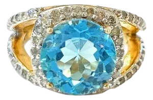 Bochic "Orient" Blue Topaz & Diamond Cocktail Ring Set In 18 K Gold & Silver