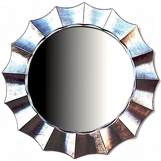 Large Contemporary Scalloped Silvertoned Round Wall Mirror For Sale - Image 10 of 14