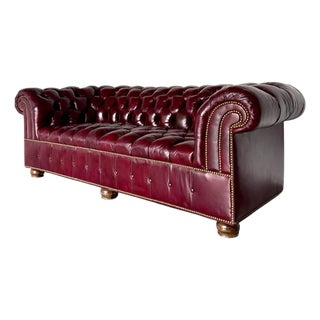 1980s Vintage Tufted Oxblood Leather Chesterfield Sofa by Hancock & Moore For Sale