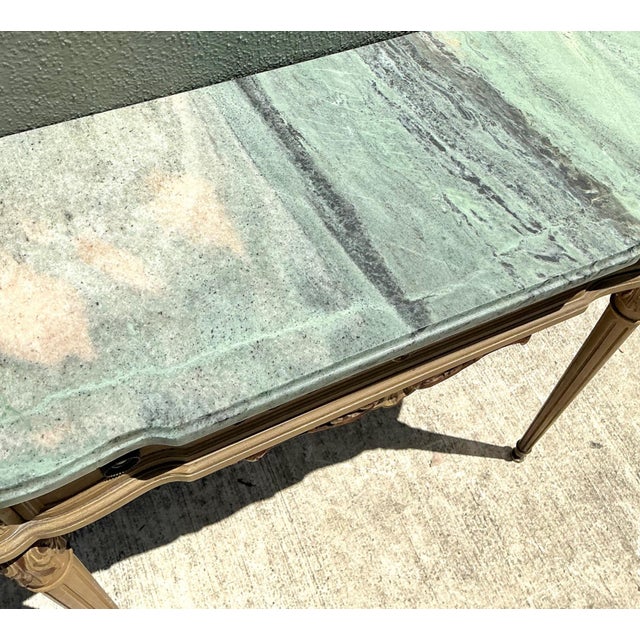 Wood Vintage Marble Top Carved Console Wall Table For Sale - Image 7 of 15