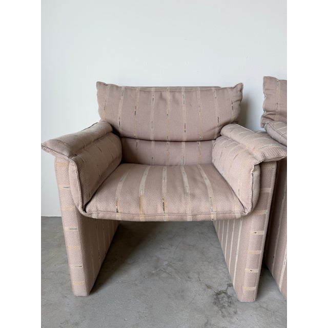 1980s Italian Postmodern Fully Upholstered Lounge Chairs on Casters – A Pair For Sale - Image 9 of 17
