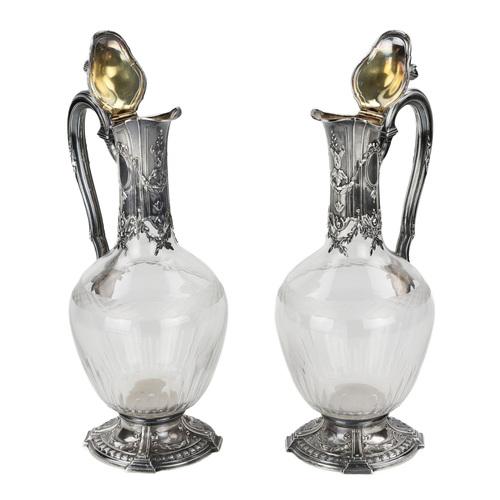 French Glass Wine Jugs in Silver, Set of 2 For Sale - Image 5 of 10