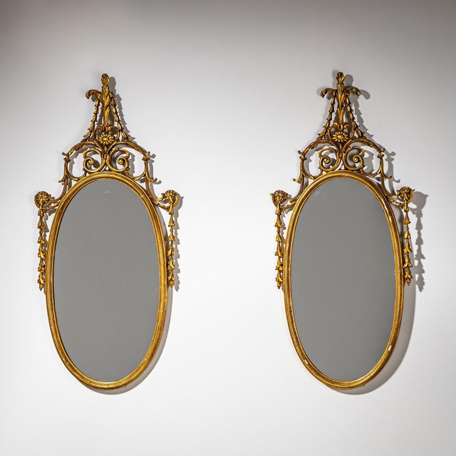 Gold Mid-Century Oval Giltwood Wall Mirrors, Italy, Set of 2 For Sale - Image 8 of 8