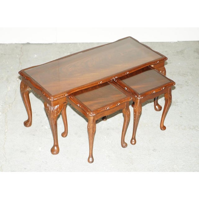 All Vintage Antiques is delighted to offer for sale this lovely vintage circa 1960's nest of three Flamed Mahogany tables...