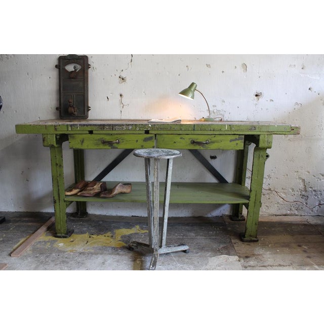 Antique Industrial Oak and Cast Iron Workbench with Drawers, France, 1900s For Sale - Image 6 of 9