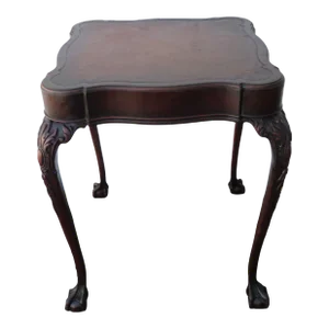 Chippendale Leather Top Mahogany Ball and Claw Feet Side Table