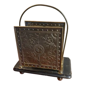 Antique Victorian Desktop Ornate Brass & Wood Letter Holder
