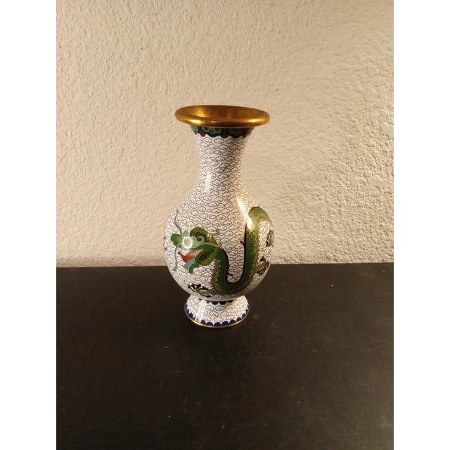Asian 1980s Brass Cloisonne Dragon Motif Vase For Sale - Image 3 of 5