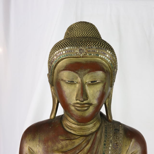 Early 20th Century 20th Century Thai Burmese Mandalay Style Woodcarving Buddha Statue For Sale - Image 5 of 12