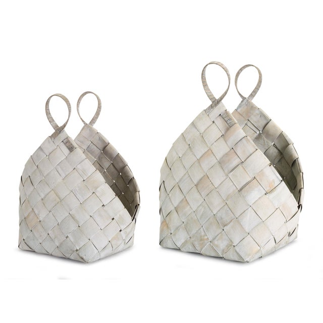 Modern Woven Metasequoia Wood Basket with Handles (Set of 4) For Sale - Image 3 of 5