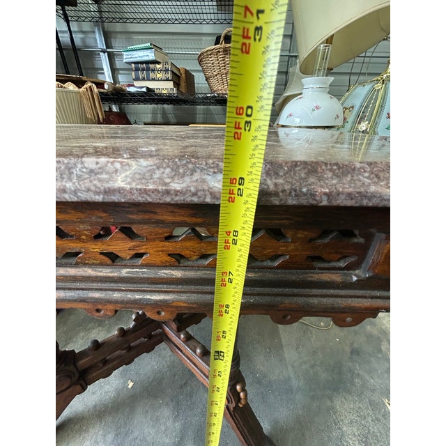 Rose 19th Century Victorian Eastlake Carved Walnut Octagonal Center Table With Rouge Marble Top For Sale - Image 8 of 8