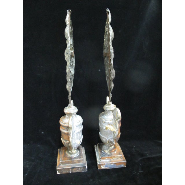 Rococo Italian 19thc Ornate Brass & Wood Flambeau Altar Candle Reflector Pair For Sale - Image 3 of 11