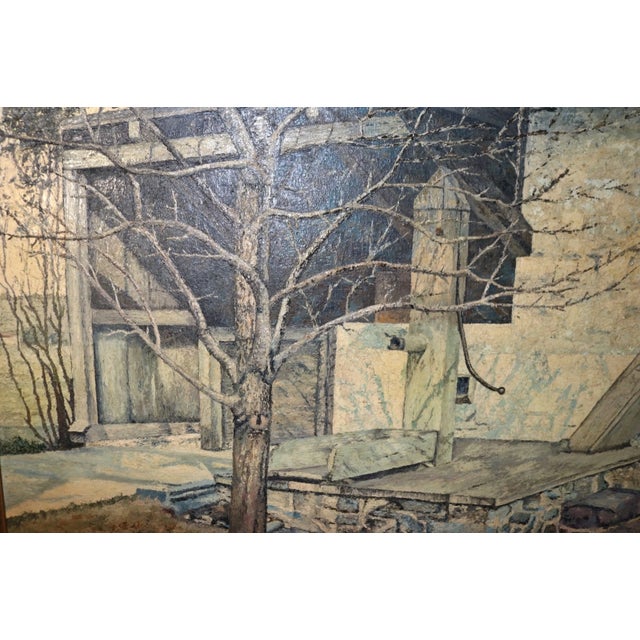 Vintage Original c.w. Phillips 1967 Well Water Pump Barn Landscape Oil Painting For Sale - Image 4 of 12
