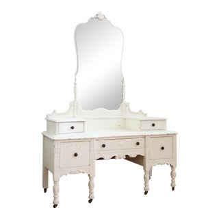 Antique Shabby Chic Vanity With Mirror For Sale