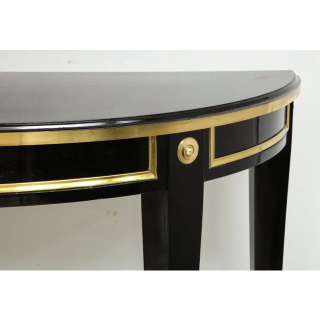 Not Yet Made - Made To Order Bespoke Pair of Brass-Banded Demilune Consoles in the Neoclassic Manner For Sale - Image 5 of 12