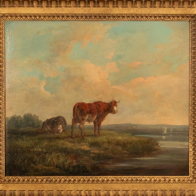English 19th Century Oil Painting Pastoral Luminist Romantic Highland Cows Paris Ex-Christie's by Henry Milbourne, 1815 For Sale - Image 3 of 13