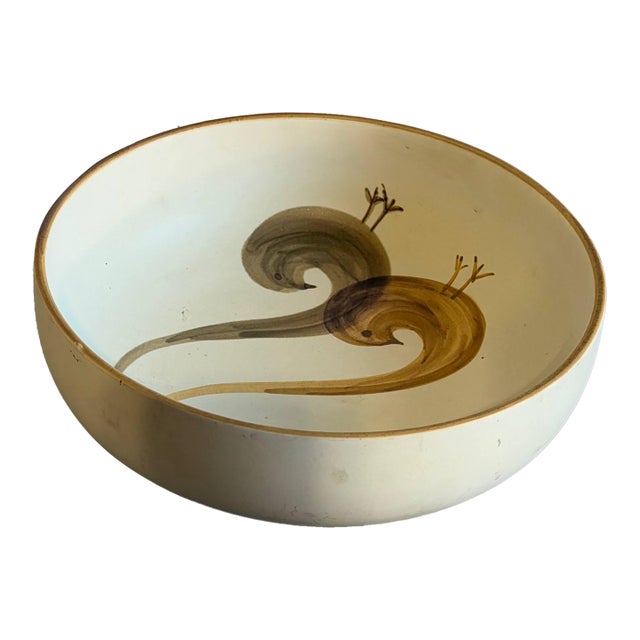 1960s Mid-Century Modern Large Serving Bowl Hand Painted Birds Søholm Keramik Denmark For Sale