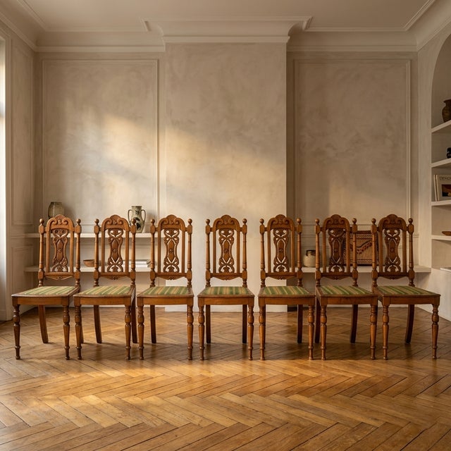 1920s Early 20th Century Renaissance Revival Dining Chairs in Carved Wood, Czechoslovakia, 1920s, Set of 9 For Sale - Image 5 of 9