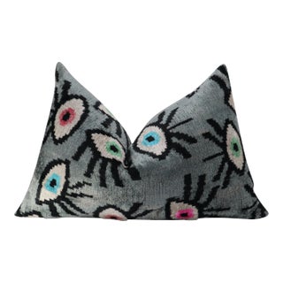 Contemporary Handmade Velvet Evil Eye Good Luck Throw Pillow & Down Feather Insert For Sale