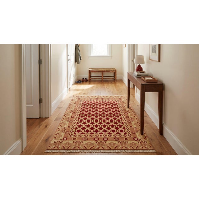 6x9 Coral Hand-Knotted Wool Linked Rosettes Geometric Modern Carpet Rug For Sale - Image 9 of 11