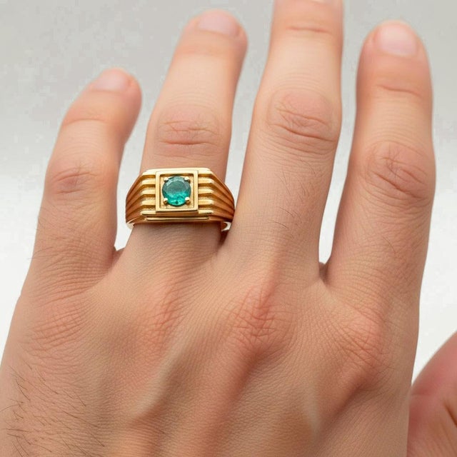 Emerald Solitaire Ring for Men Silver, Gold, Size 10 For Sale - Image 6 of 7