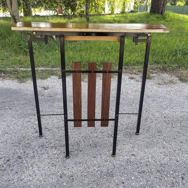 Brown Iron Console Table with Brass Details, 1960s For Sale - Image 8 of 18