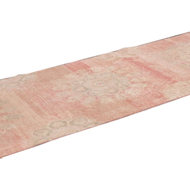 1960s 1960s Vintage Turkish Handmade Pink Medallion Floral Wool Runner For Sale - Image 5 of 9