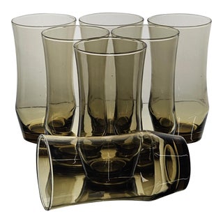 Libbey Tawney Glasses Tumblers Smoke Glass Set of 7 For Sale
