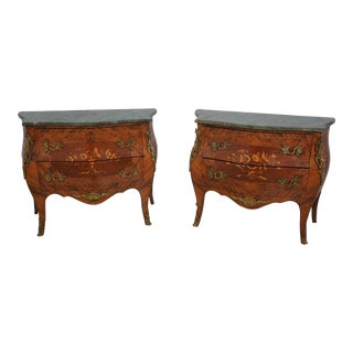 Pair French Louis XV Style Marble Top Commodes For Sale