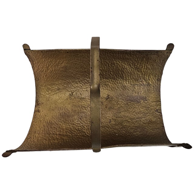 American Circa 1920 American Arts & Crafts Hammered Metal Fireplace Log Holder For Sale - Image 3 of 7
