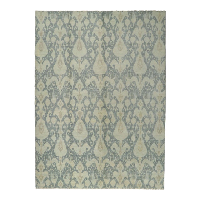 2010s Vintage Soft Blue Ikat Rug, 10'00 X 13'08 For Sale