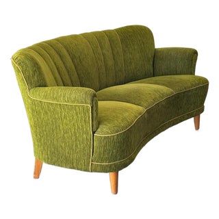 1950s Swedish Sofa in Green Striped Chenille Style of Carl Johan Boman For Sale