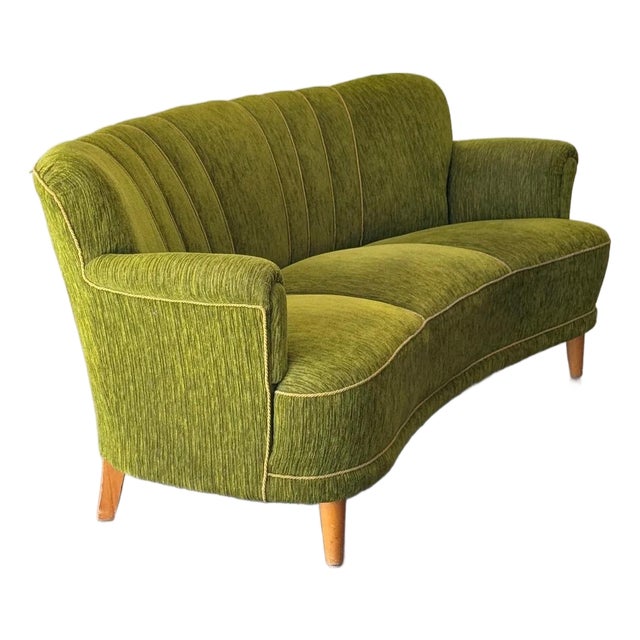 1950s Swedish Sofa in Green Striped Chenille Style of Carl Johan Boman For Sale
