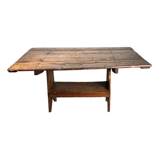 Antique Country Pine Hutch Table With Six Plank Top C. 18th Century For Sale