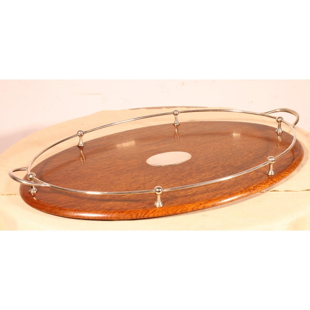 Wood Silver-Plated Metal and Oak Tray, 19th Century For Sale - Image 7 of 11