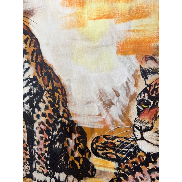 Textile Vintage Mid Century Modern Leopard Painting For Sale - Image 7 of 10