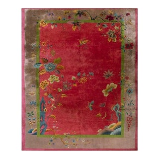 1920s Beautiful Red Antique Chinese Art Deco Wool Rug Carpet by Nichols Workshop For Sale