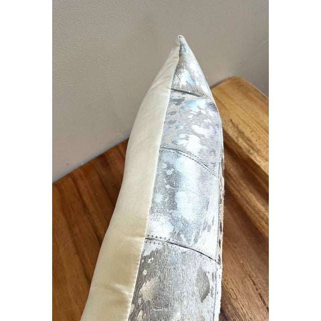 Rare 30” Long Silver and White Luxury Cowhide Pillow For Sale - Image 4 of 6