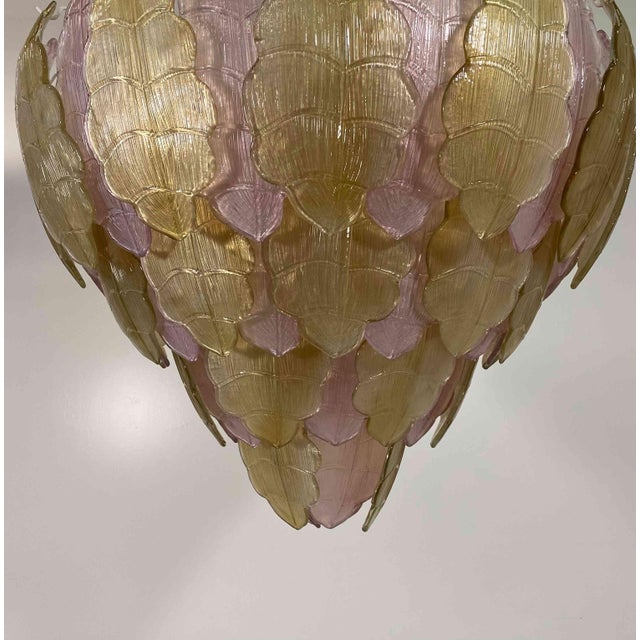 2000 - 2009 Italian Art Deco Gold and Pink Murano Glass Chandelier, 2000s For Sale - Image 5 of 15