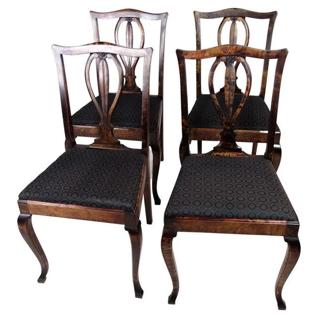 Dining Room Chairs in Mahogany & Black Patterned Fabric, 1920s, Set of 4 For Sale - Image 10 of 10