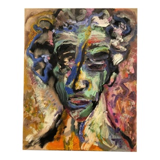 The Head of the House, Abstract Figurative Oil on Linen, Rich Bold Colors, 2012 For Sale