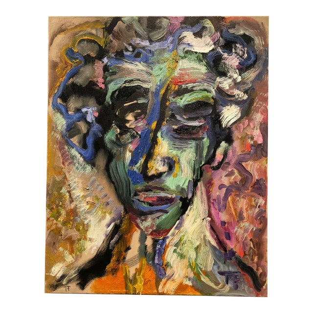 The Head of the House, Abstract Figurative Oil on Linen, Rich Bold Colors, 2012 For Sale