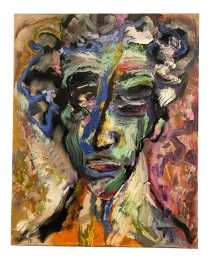 The Head of the House, Abstract Figurative Oil on Linen, Rich Bold Colors, 2012