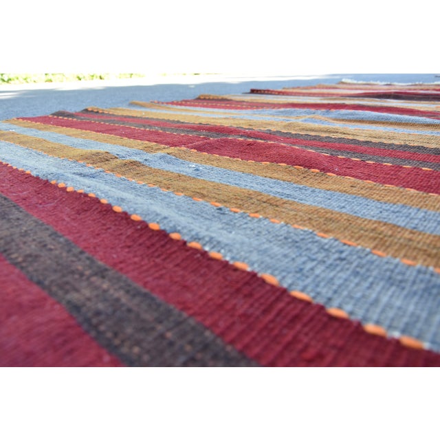 1960s Mid-Century Modern Striped Design Burgundy Turkish Vintage Wool Kilim Rug For Sale - Image 9 of 11