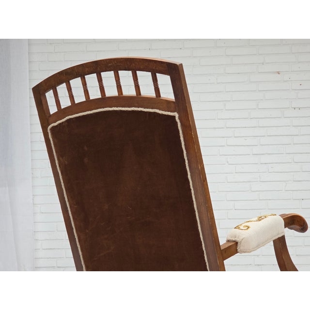 Danish Highback Rocking Chair in Handwoven Wool and Ash, 1930s For Sale - Image 16 of 18