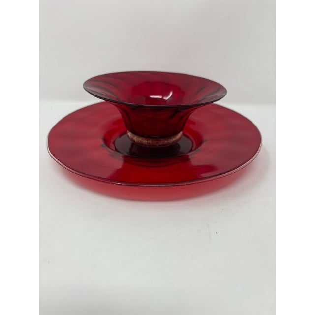 Gorgeous set of 5 Ruby Red Murano Glass saucers and desserts. Older vintage pieces in great condition. Measure 8.75 across.