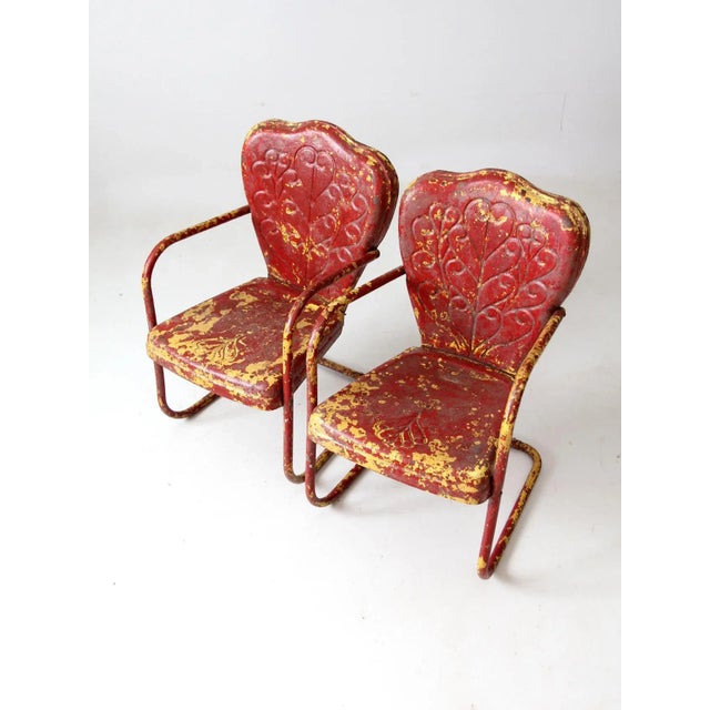 Metal Mid Century Metal Bouncer Patio Lounge Chairs - A Pair For Sale - Image 7 of 13