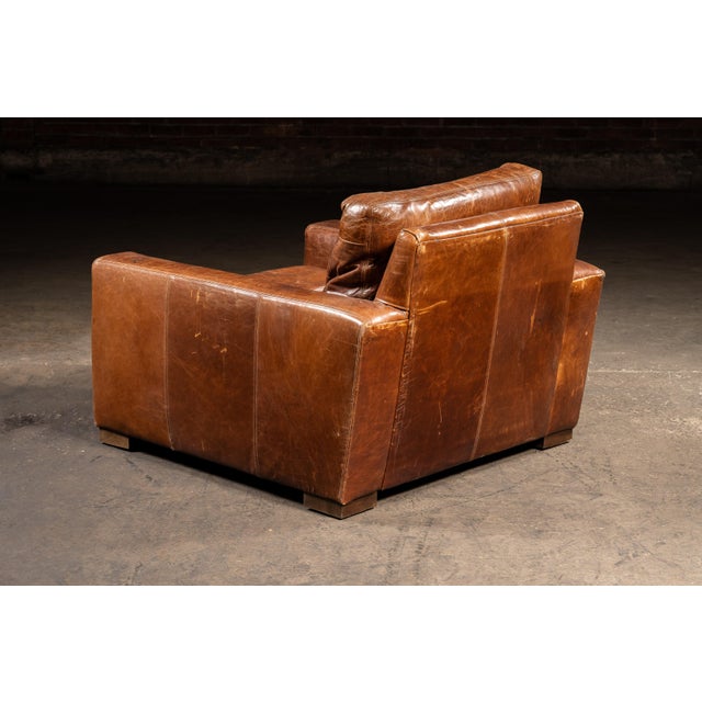 Full Grain Leather Leather Club Chair and Ottoman in Brown by Rh For Sale In Chicago - Image 6 of 14