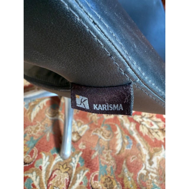 Set of 4 Swivel Shell Chairs 1980 Karisma Leather & Chrome Metal For Sale - Image 3 of 9
